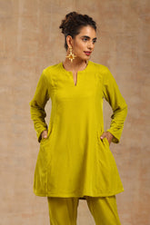 Truebrowns Lime Velvet Solid Co-Ord Set